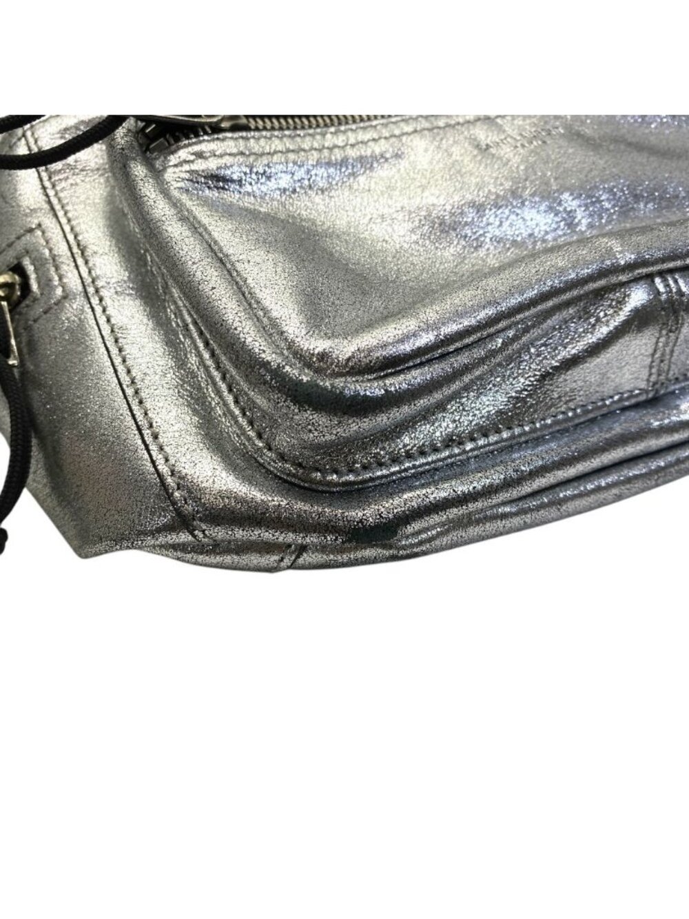 Saint Laurent Belt Bag Logo Leather Metallic Silver Paris Sophistication Luxury - Picture 4 of 10